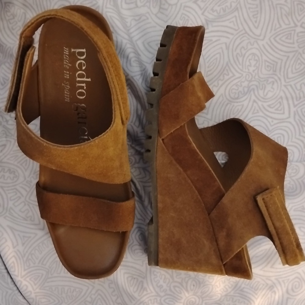 Pedro Garcia Brown Suede Wedge Sandals